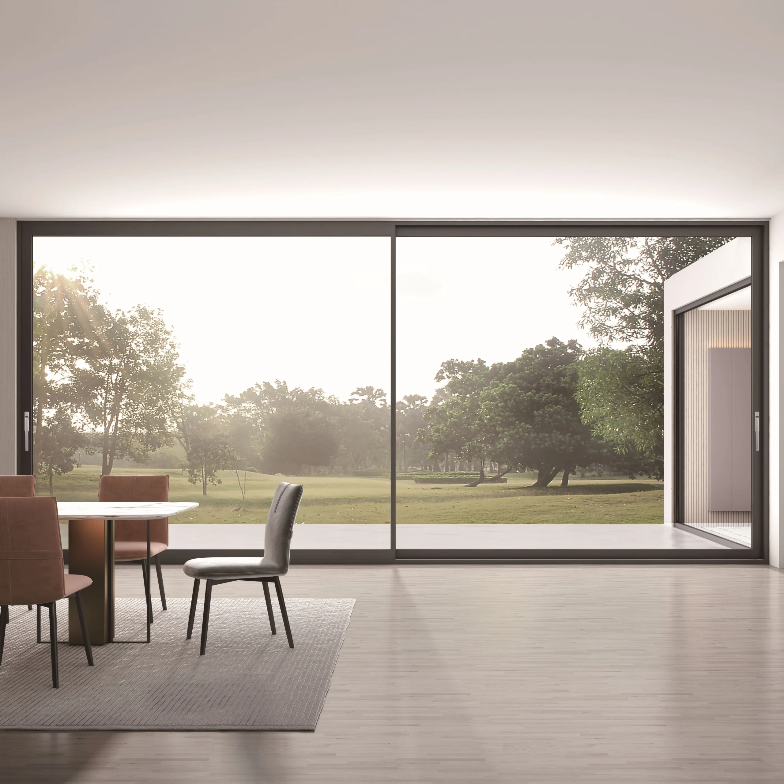 DE127 Aluminum Alloy Narrow Frame Sliding Glass Doors – Full-View Design for Hotels, Offices & Balconies